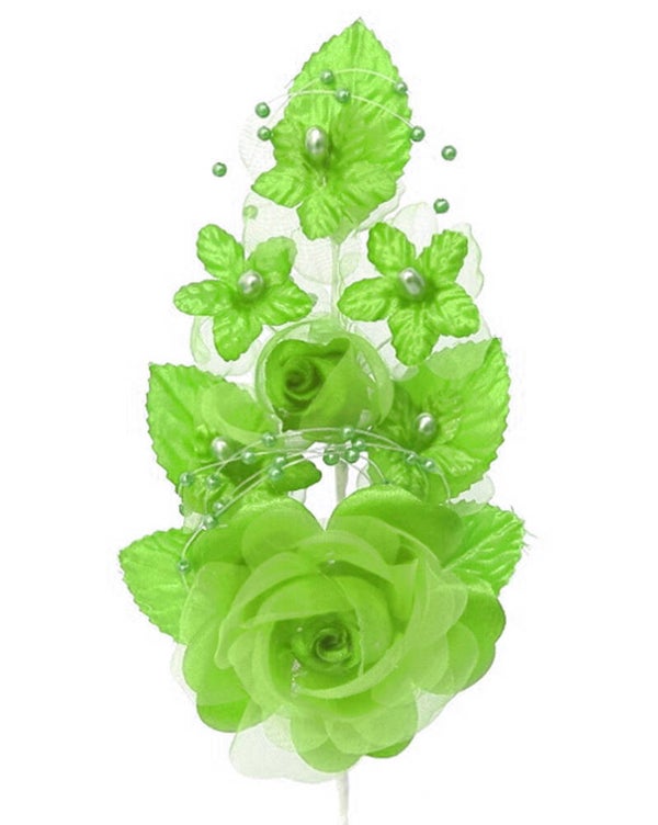 Bloemen corsage, haar- of antennedecoratie appel groen