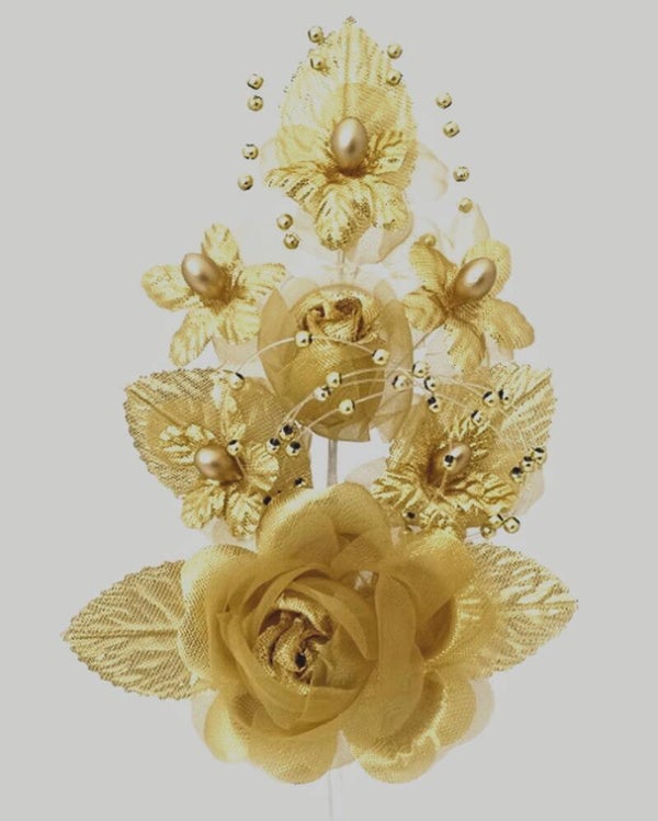 Bloemen corsage, haar- of antennedecoratie goud