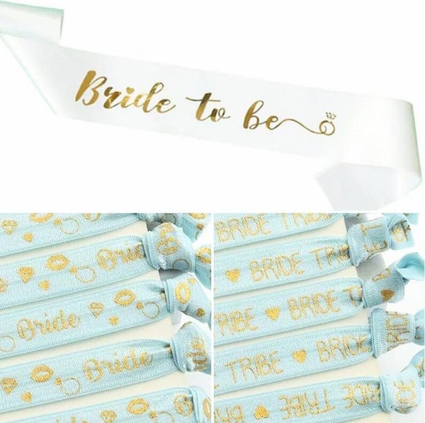 7-delige Bride to Be set wit met goud en licht mint groen