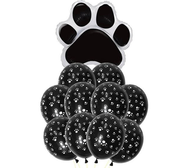 11-delige set Honden ballonnen Paws zwart