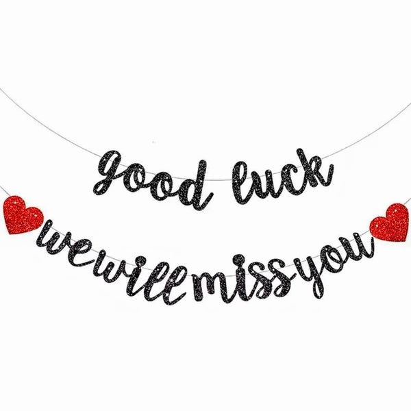 Good Luck & We Will Miss You slinger set zwart met rood
