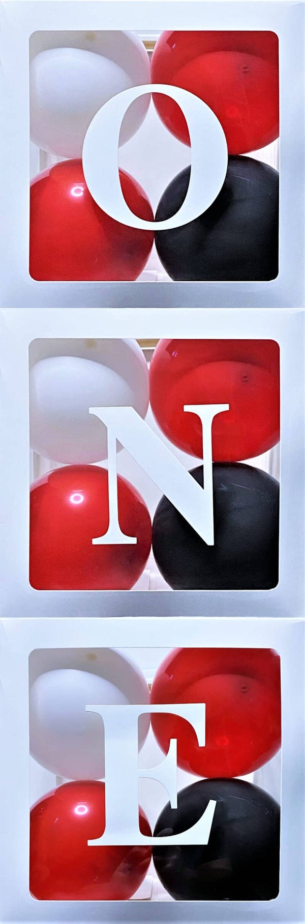3 doorzichtige letter ballon blokken One wit inclusief 24 ballonnen zwart en rood en wit
