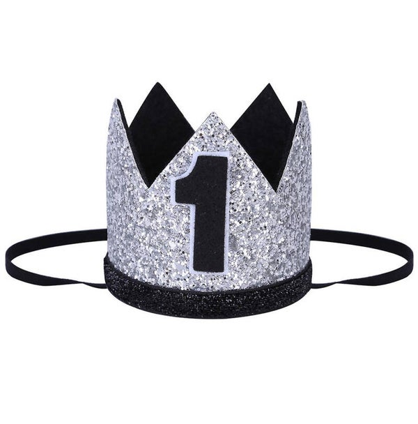 1e verjaardag glitter hoedje zilver met zwart