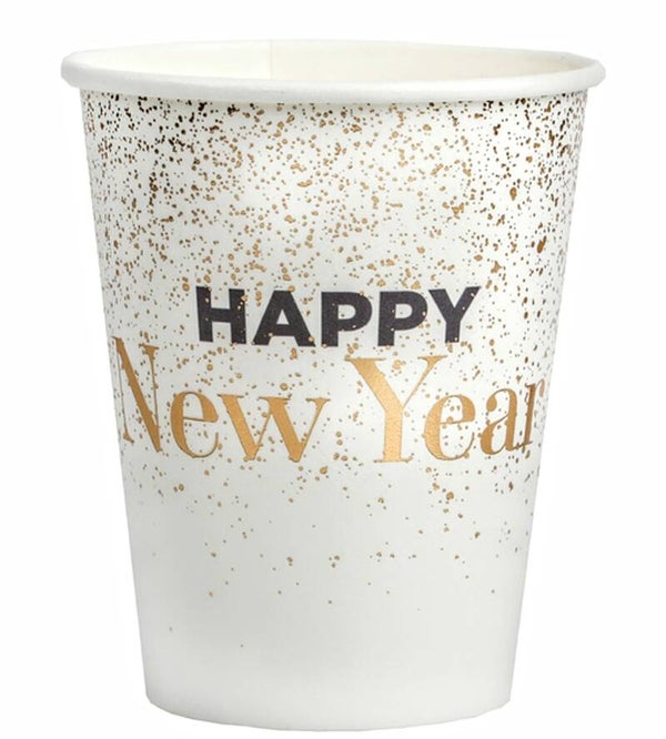 Happy New Year bekertjes wit met gouden opdruk