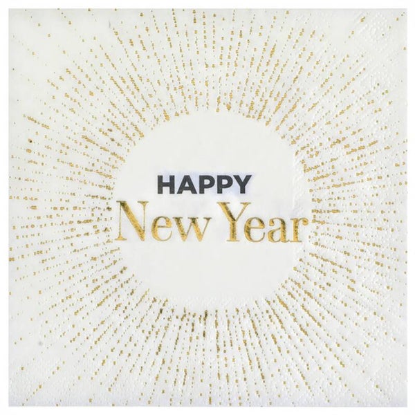 Happy New Year servetten wit met gouden opdruk