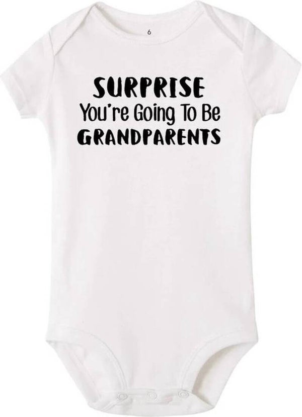 Zwangerschap Aankondiging romper wit Surprise You're going to be Grandparents