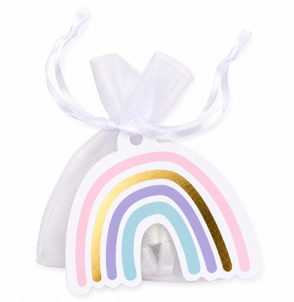 Organza zakje wit met kaartje Regenboog en 10 hartvormige mini pepermuntjes