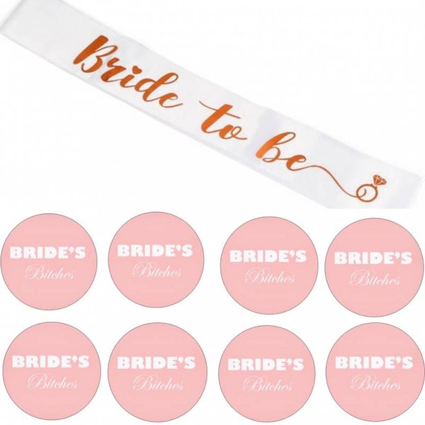 9-delige Bride to Be en Bride's Bitches wit rose goud en zalm
