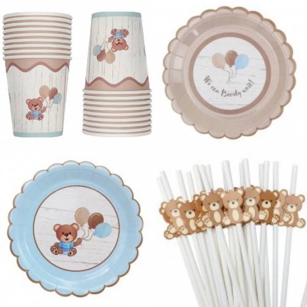 80-delige set We Can Bearly Wait met bordjes, bekertjes en rietjes
