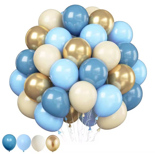 20-delige ballonnen set ivoor, goud, licht en donkerder blauw
