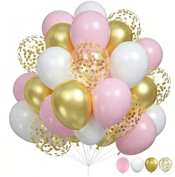 20-delige ballonnen set roze, goud, ivoor en doorzichtig met goud