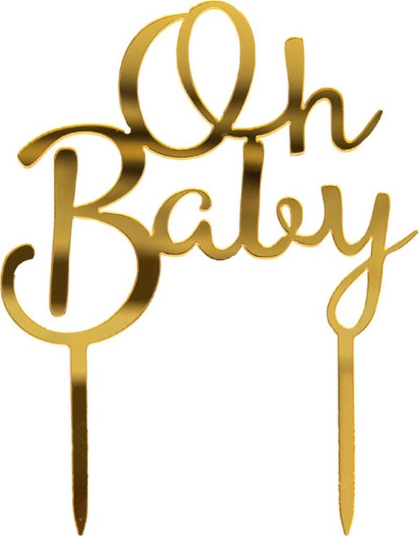 Acryl taart topper Oh Baby goud