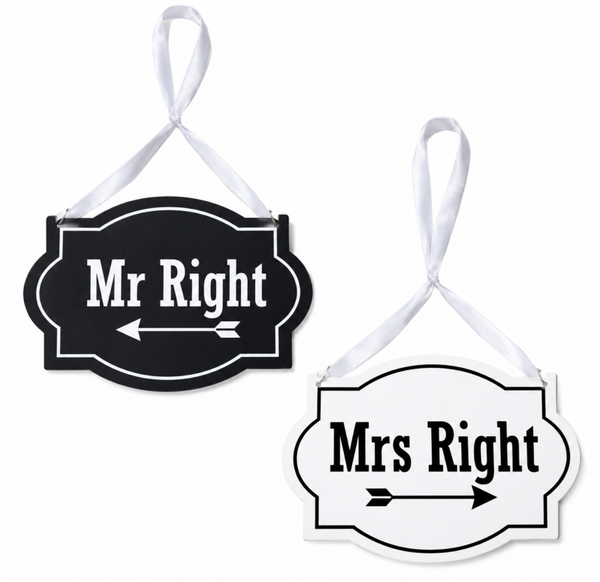 Mr Right and Mrs Right houten decoratie borden