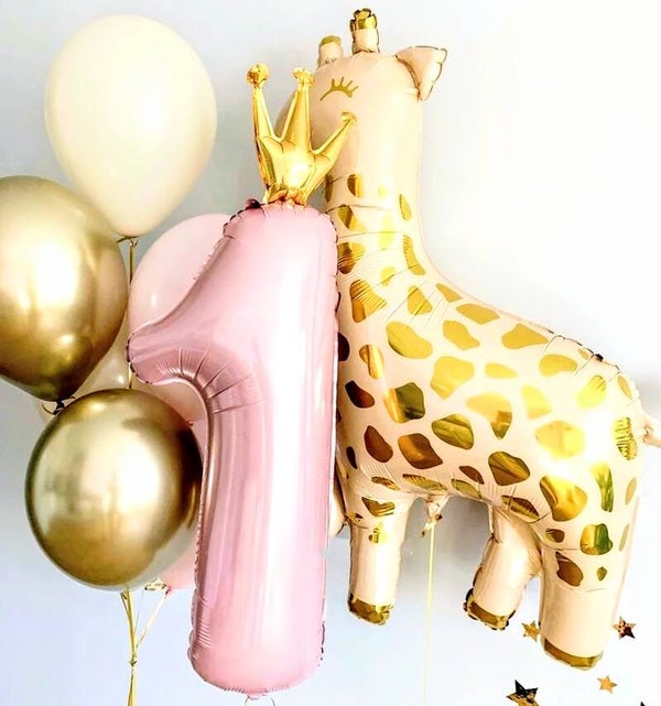 8-delige eerste verjaardag ballon set met Giraf XL