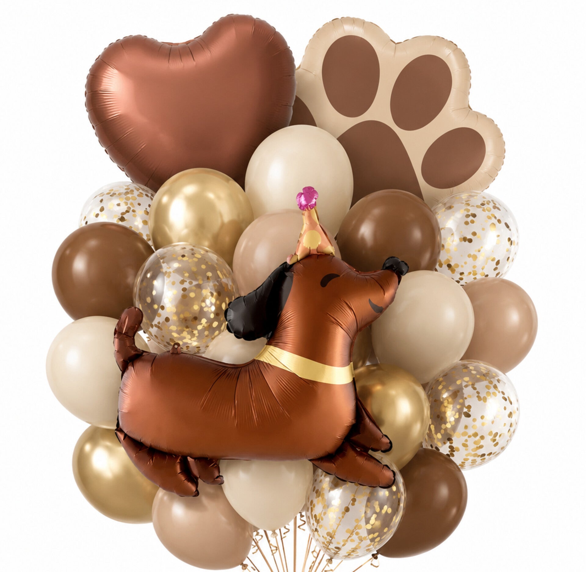 Honden ballonnen set Happy Dog bruin beige goud 33-delig