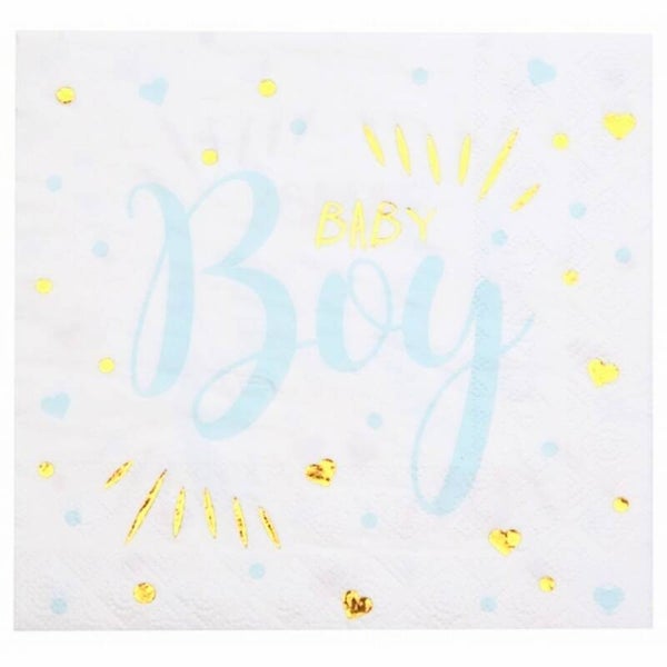 Babyshower servetten Baby Boy blauw wit goud