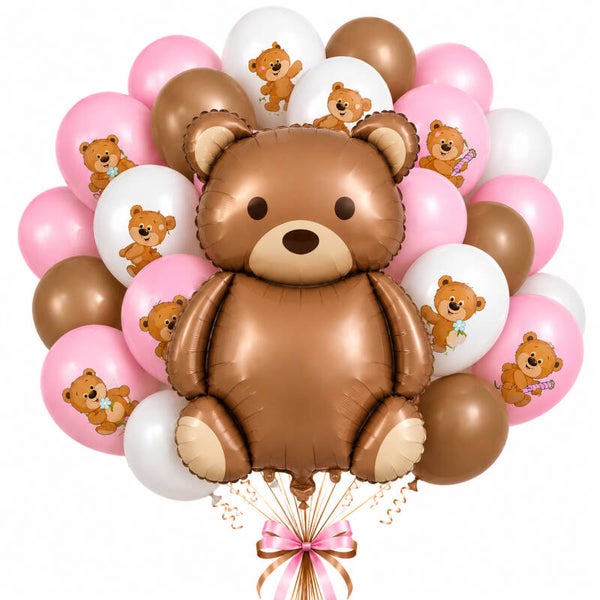 Genderreveal ballonnen set Beer 25-delig roze