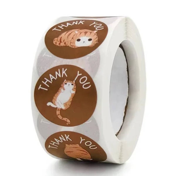 500 Katten stickers bruin met poezen afbeelding en Thank You