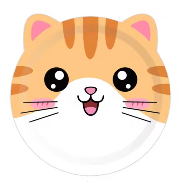 Poezen bordjes wit met beige bruine afbeelding