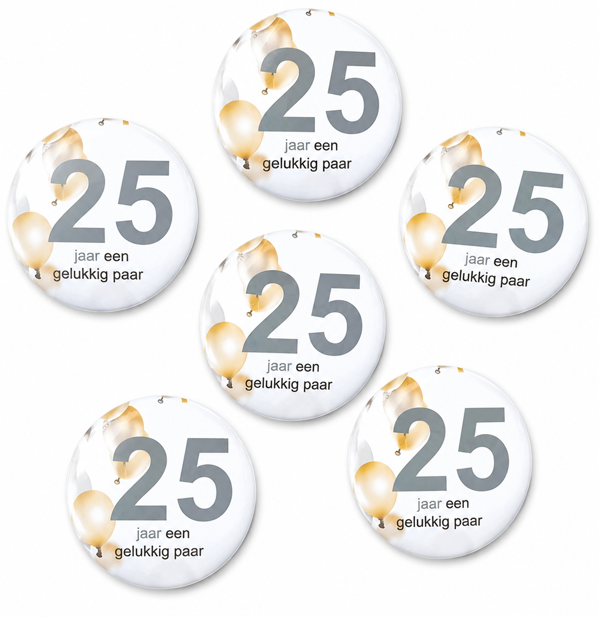 6 buttons Al 25 Jaar een Gelukkig Paar Balloons