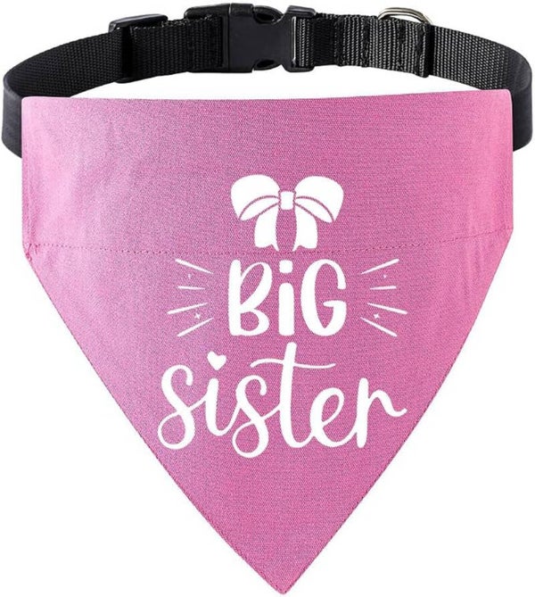Honden bandana Big Sister roze met makkelijke sluiting
