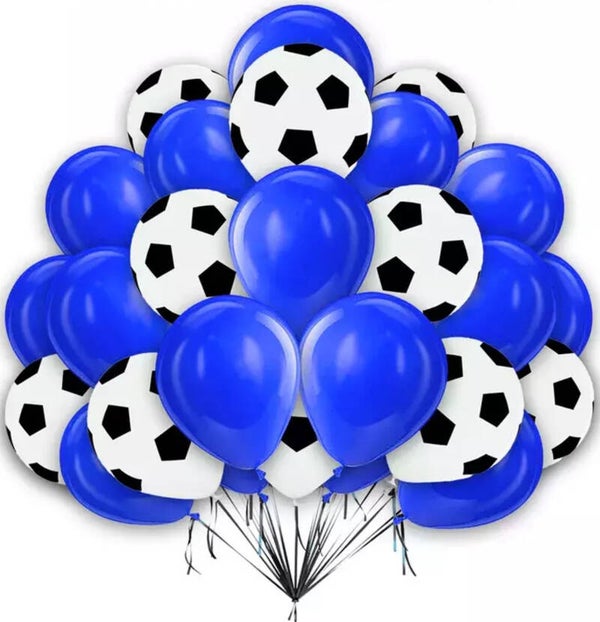 Voetbal ballonnen set zwart met wit en blauw 30-delig