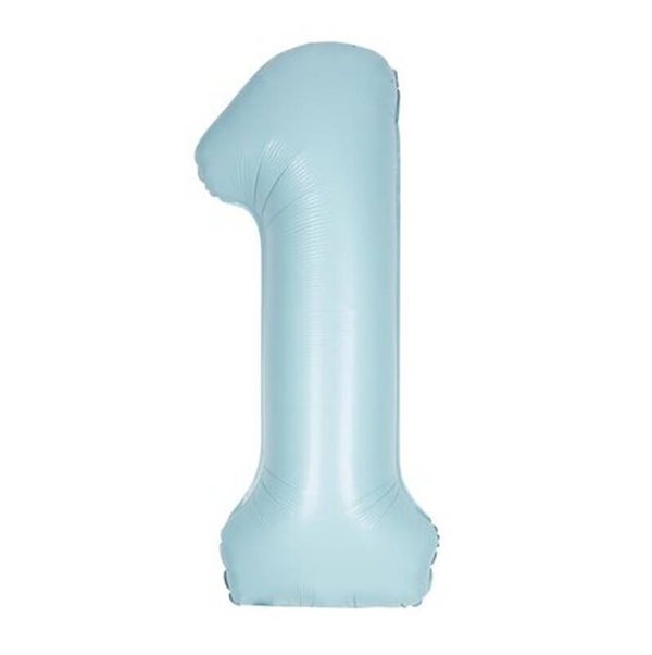 Grote cijfer folie ballon 1 pastel blauw