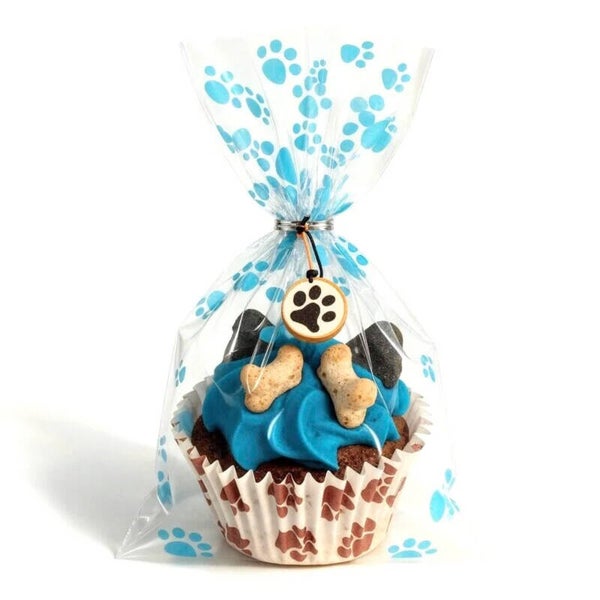 Honden cadeau met muffin blauw  en gelukspoppetje