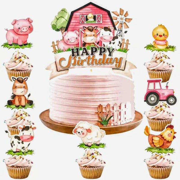 Boerderij taart en cupcake topper set 17-delig