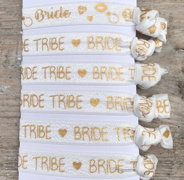 Bride en Bride Tribe armbanden set wit met goud 6-delig
