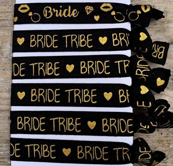 Bride en Bride Tribe armbanden set zwart met goud 6-delig