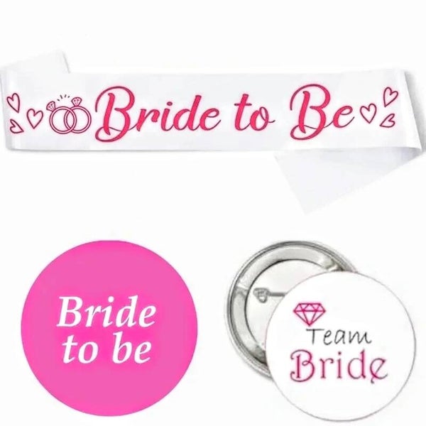 Bride to Be set met sjerp en buttons roze en wit 14-delig