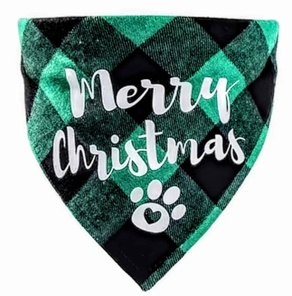 Kerst honden bandana Merry Christmas geruit groen, zwart en wit