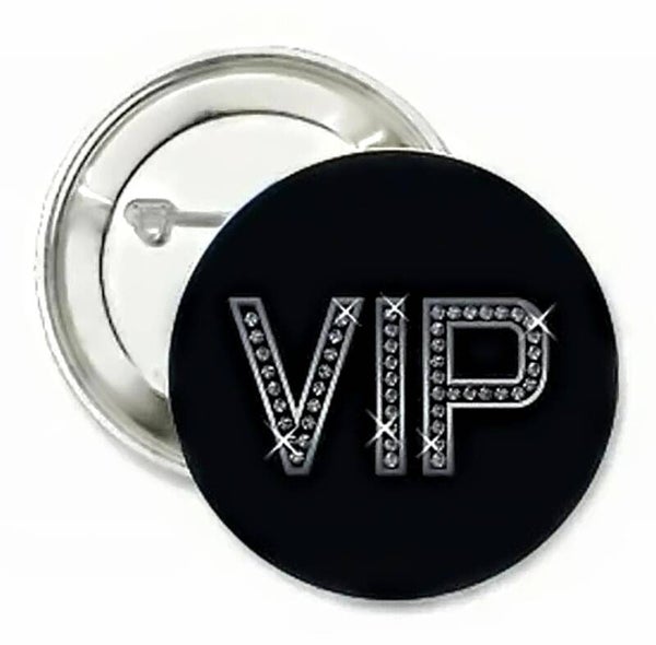 Button Vip Shiny Silver on Black