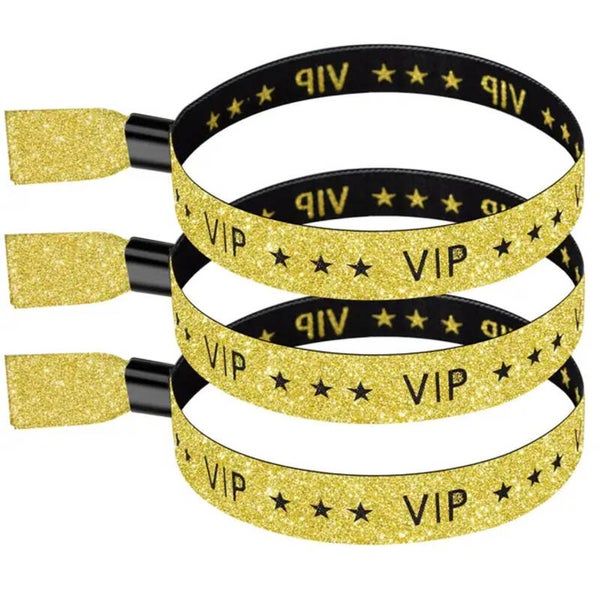 Vip polsbandje goud glitter met zwart