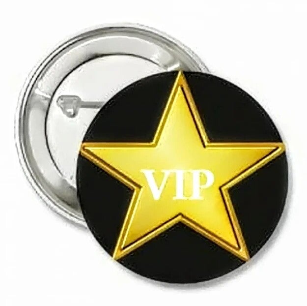 Button of (kleding)magneet Vip Star met of zonder eigen tekst