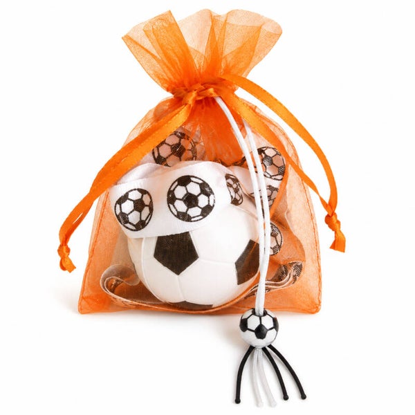 Voetbal geluks en anti stress cadeautje met gelukspoppetje, anti stressballetje en 2 armbanden/haarelastieken