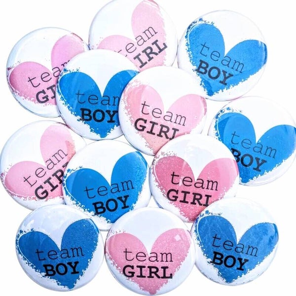 12 Buttons Team Girl en Team Boy Loving Heart