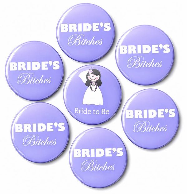 Button set 7-delig Bride to Be en Bride's Bitches paars