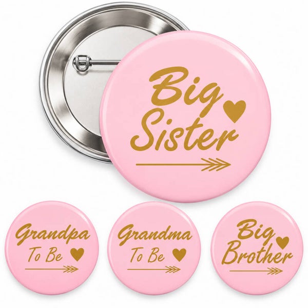 4-delige babyshower button set Tribal rose met teksten naar keuze