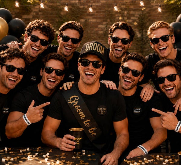 Groom to Be en Team Groom set zwart met goud 28-delig