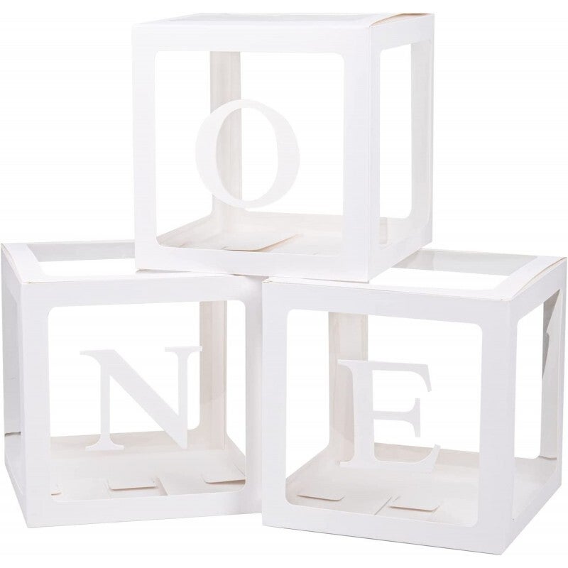 Drie doorzichtige letter ballon blokken One wit