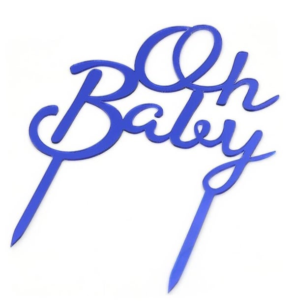 Acryl taart topper Oh Baby blauw