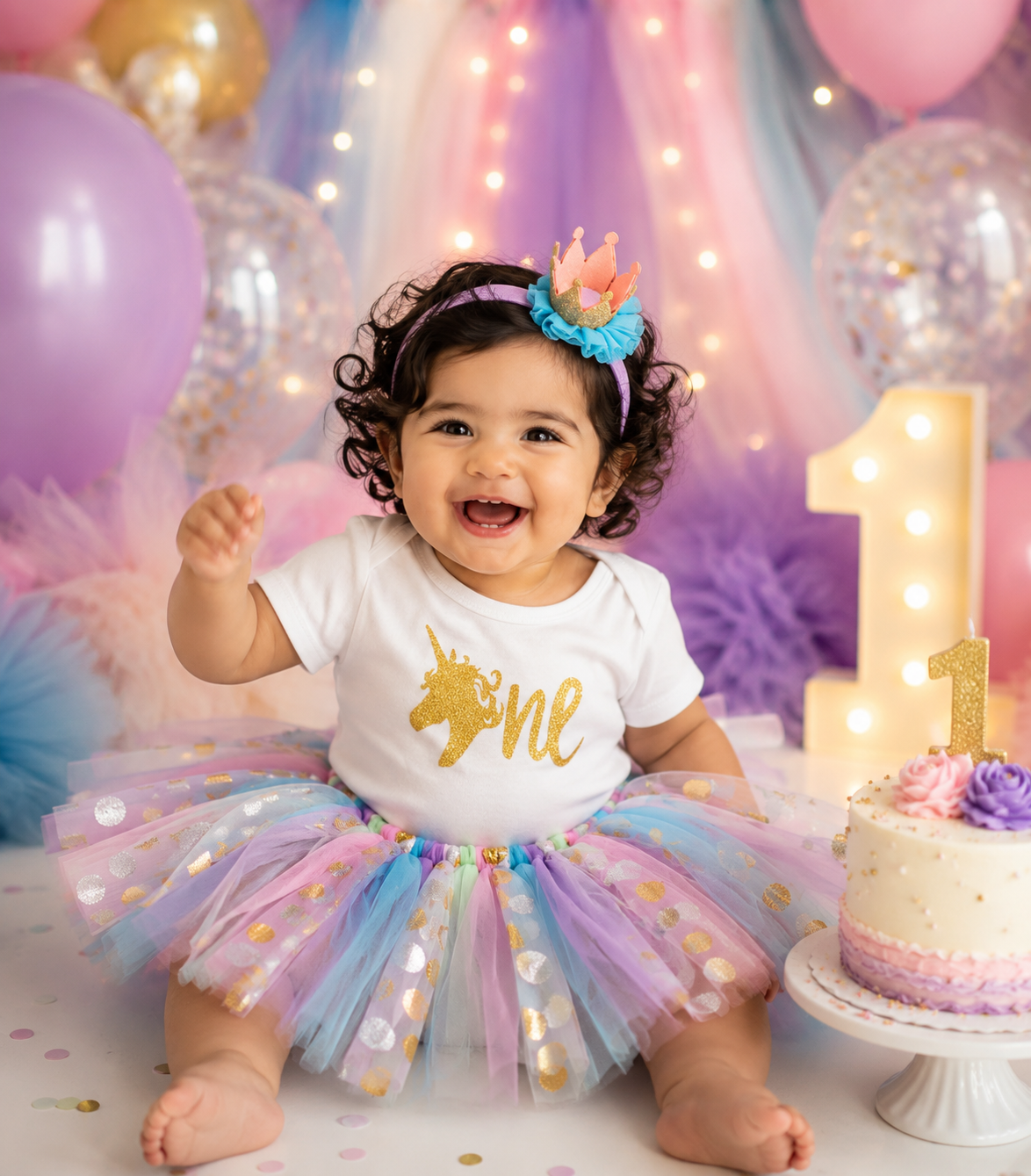 1e verjaardag cakesmash tutu set Unicorn de Luxe met hoedje