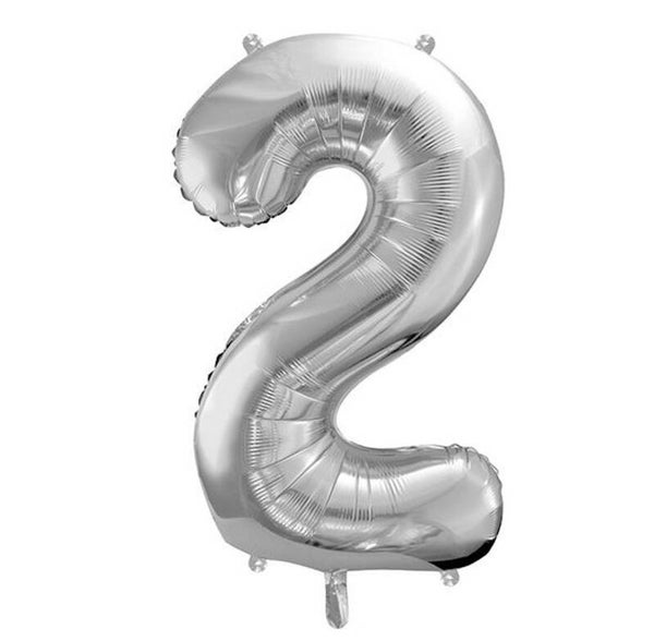 Folie cijfer ballon 2 Zilver XL 86cm leeg