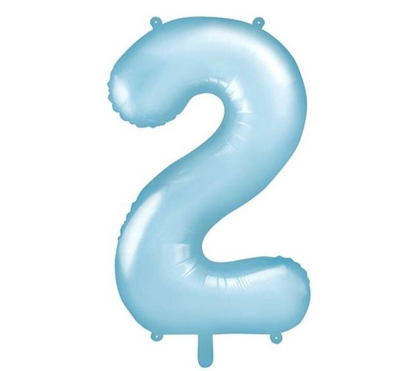 Folie cijfer ballon 2 pastel blauw XL 86cm leeg
