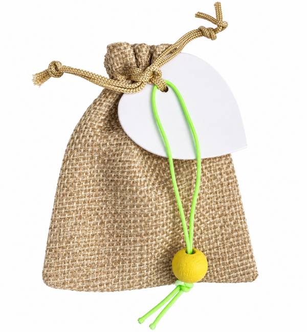 Jute giftbag met gelukspoppetje Tennisbal, 10 mini hart pepermuntjes en hartvormig wit kaartje