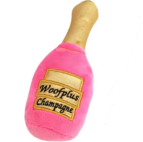 Honden knuffel donker roze fles Woofplus Champagne