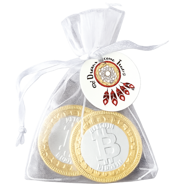 Give-away Dreams come True met kaartje en 2 chocolade bitcoin munten