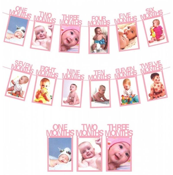 Eerste verjaardag Milestone foto banner roze